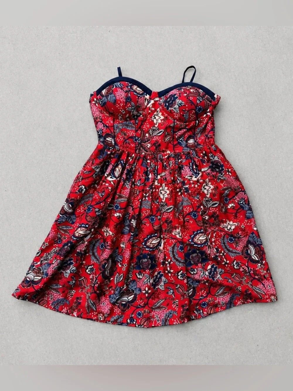 B.O.G Collective Coral & Navy Floral Dress | Adjustable Straps | Pockets | Sz M